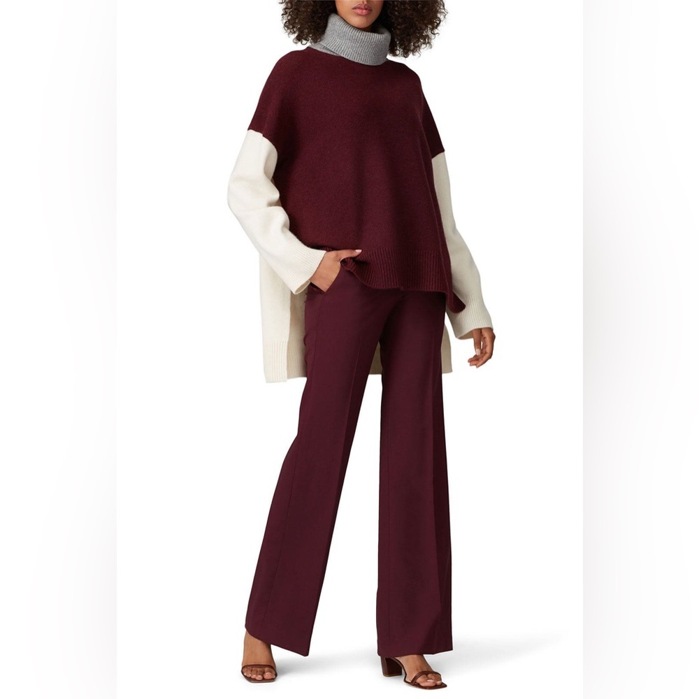 CO Collection colorblock sweater turtleneck maroon gray and beige size 100% Wool